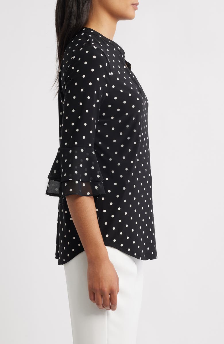 KASPER Polka Dot Flutter Sleeve Top, Alternate, color, Black/ Vanilla Ice
