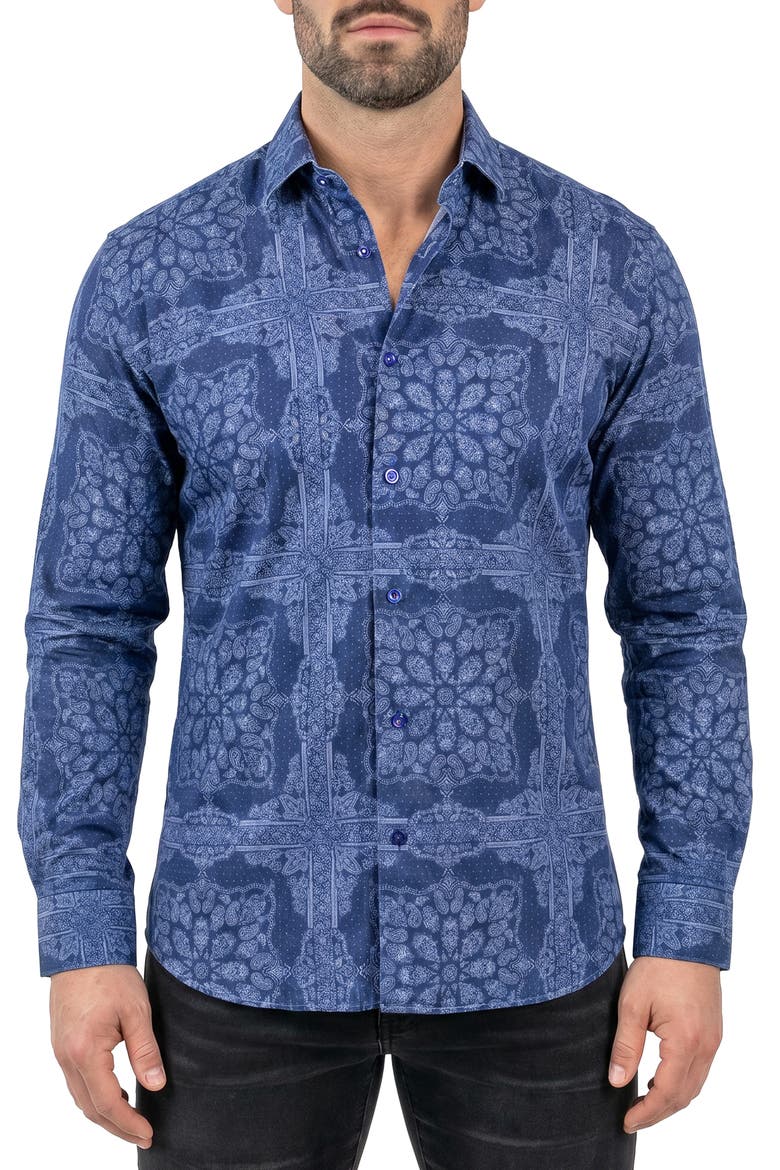 Fibonacci Contemporary Fit Button-Up Shirt, Main, color, BLUE