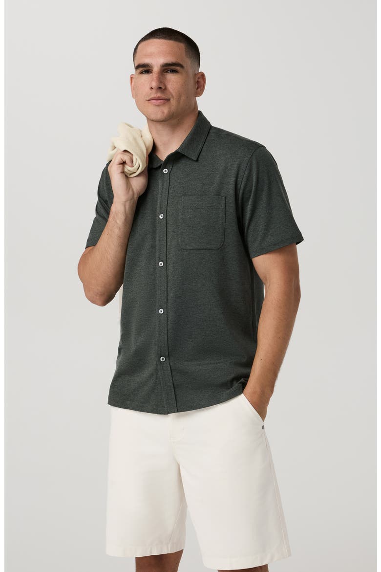 Ponto Short Sleeve Performance Button-Up Shirt, Alternate, color, RIVER ROCK HEATHER