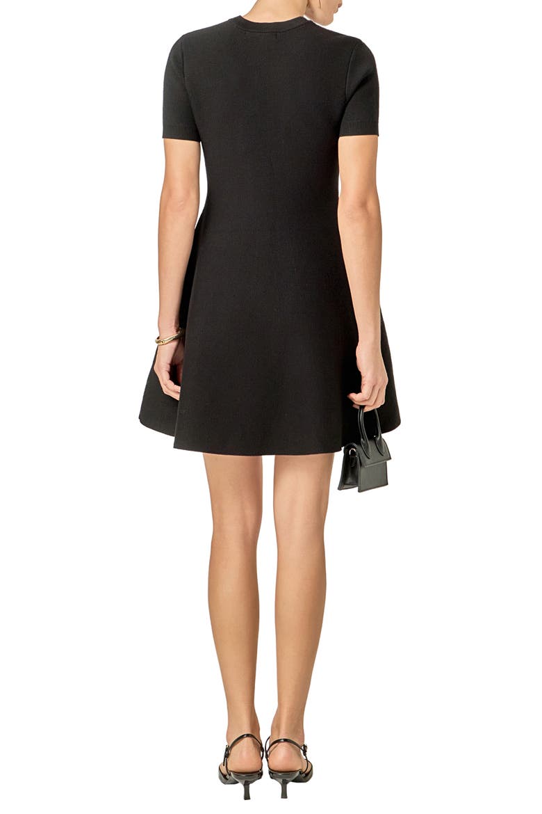 Rhinestone Bow Fit & Flare Knit Dress, Alternate, color, BLACK