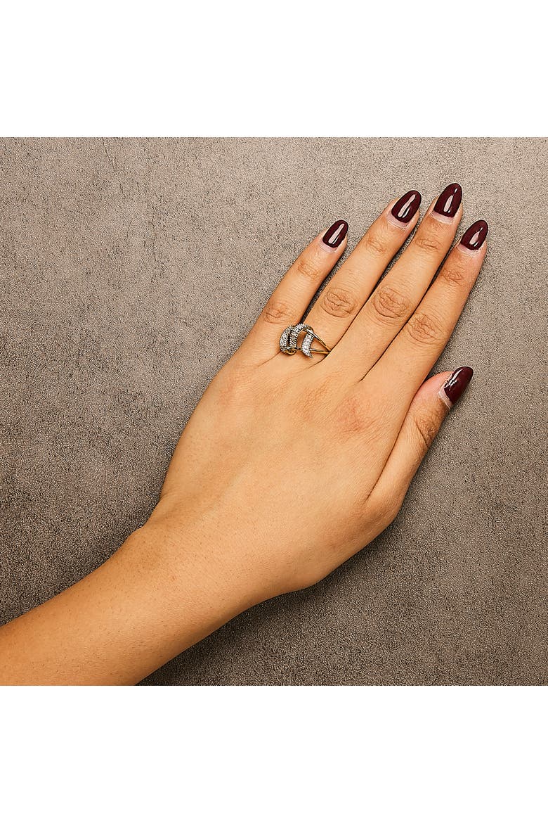 14K Yellow Gold Plated Silver 1/4 Cttw Diamond Interlocking Bypass Ring, Alternate, color, Yellow