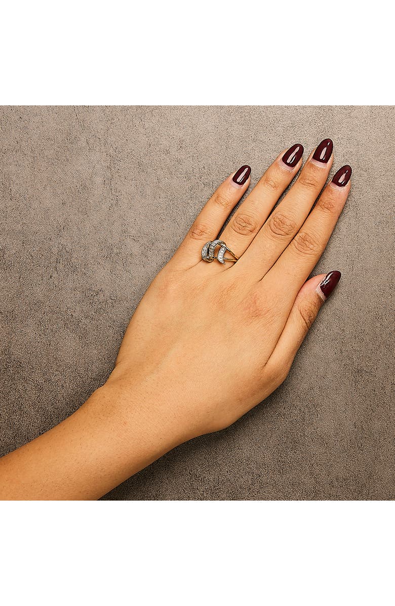 Haus of Brilliance 14K Yellow Gold Plated Silver 1/4 Cttw Diamond Interlocking Bypass Ring, Alternate, color, Yellow