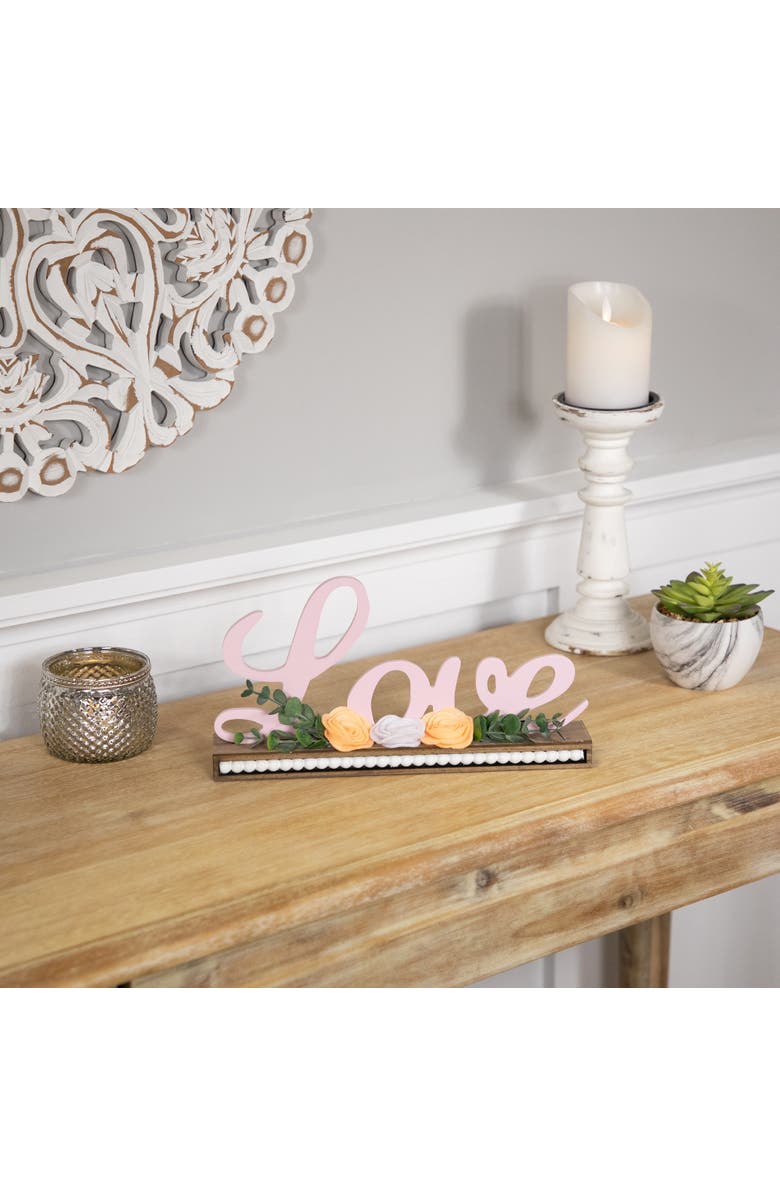 Northlight Love with Flowers Wooden Valentine's Day Sign - 11.25", Alternate, color, Pink