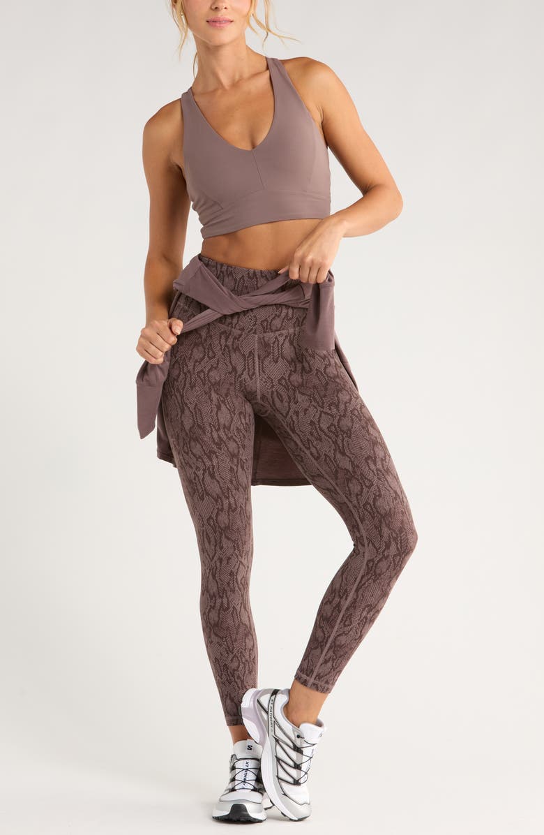 Zella Studio Luxe Print High Waist 7/8 Leggings, Alternate, color, Brown Geo Snake