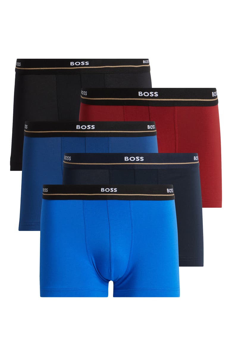 HUGO Assorted 5-Pack Power Stretch Cotton Trunks, Alternate, color, 