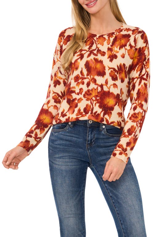 CeCe Northern Lights Floral Crewneck Sweater in Sweet Cream 