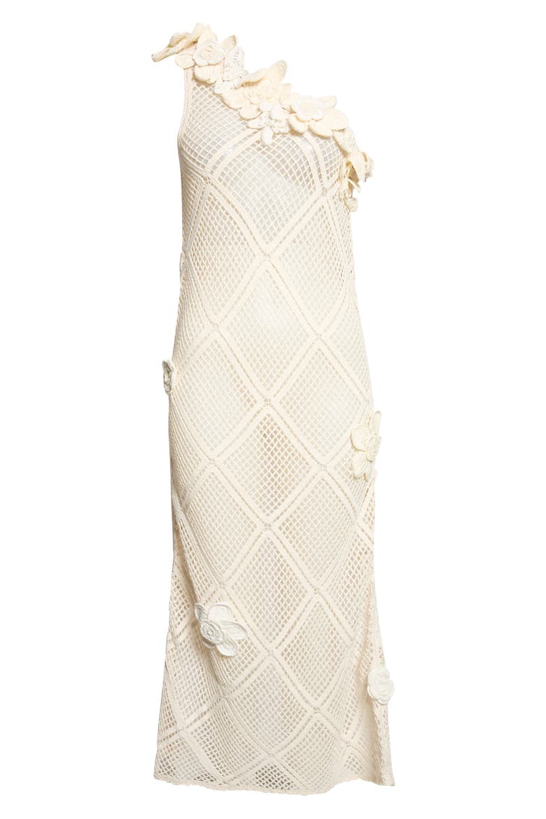 Floral Crochet One-Shoulder Dress, Main, color, LIMESTONE