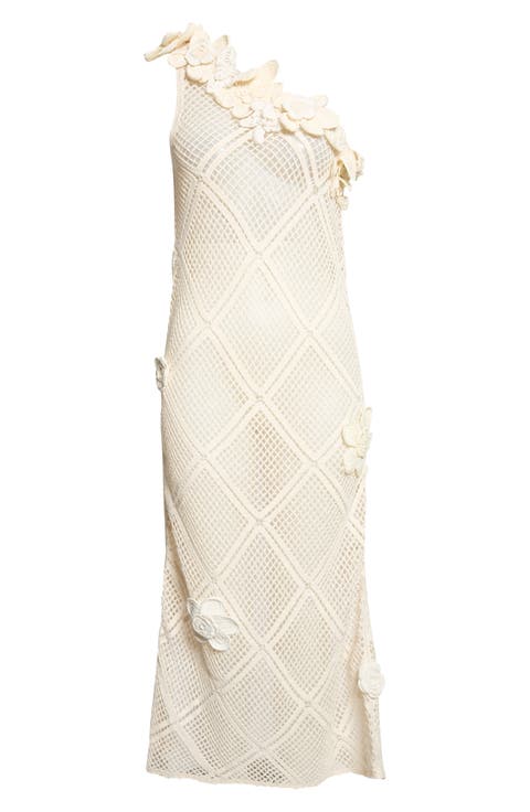 Floral Crochet One-Shoulder Dress
