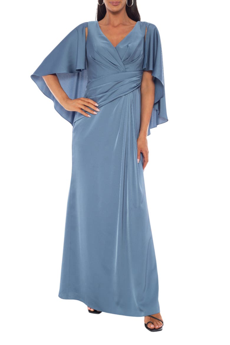 Satin Capelet Gown, Main, color, SLATE