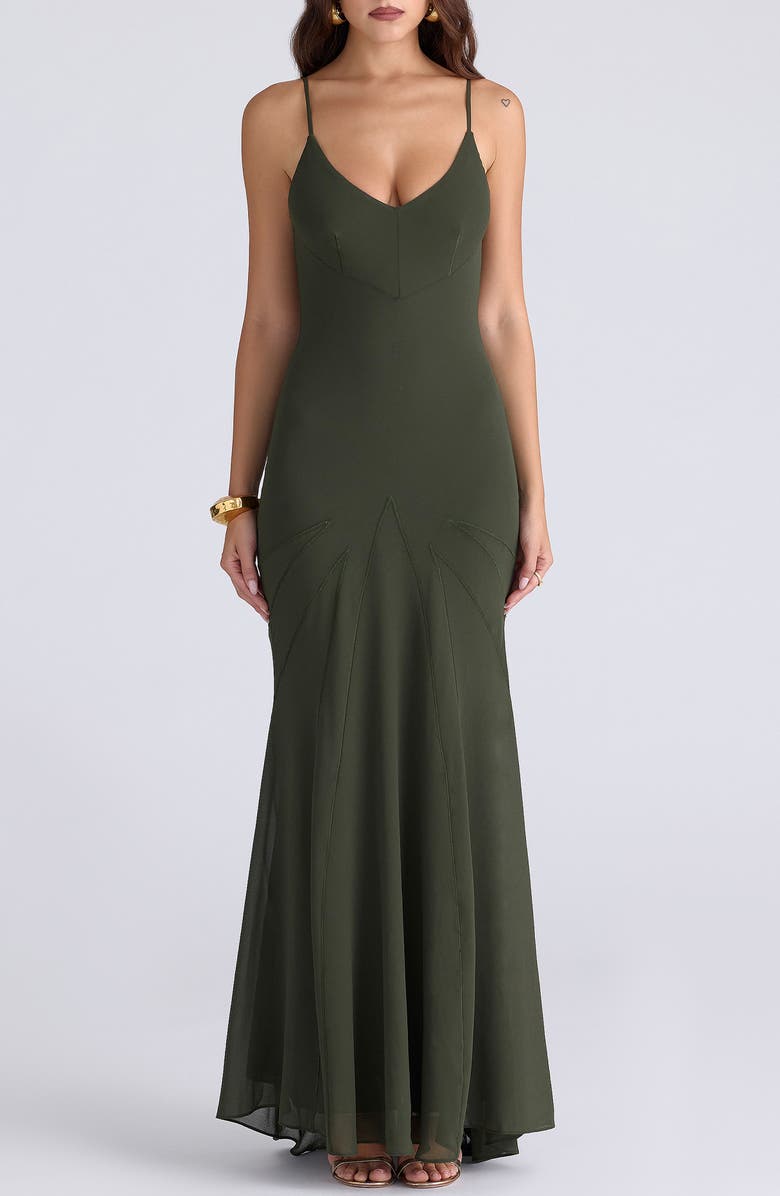 HOUSE OF CB Sacha Georgette Gown, Main, color, Forest Green