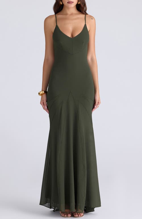 House Of Cb Womens Forest Green Sacha Georgette Panelled Woven Maxi Dress In Green