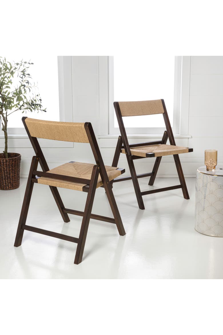 Kiawah Coastal Woven Seagrass and Wood Folding Chair, Indoor Space-Saving Armless Chair for Dining or Living Room, Alternate, color, Dark Brown
