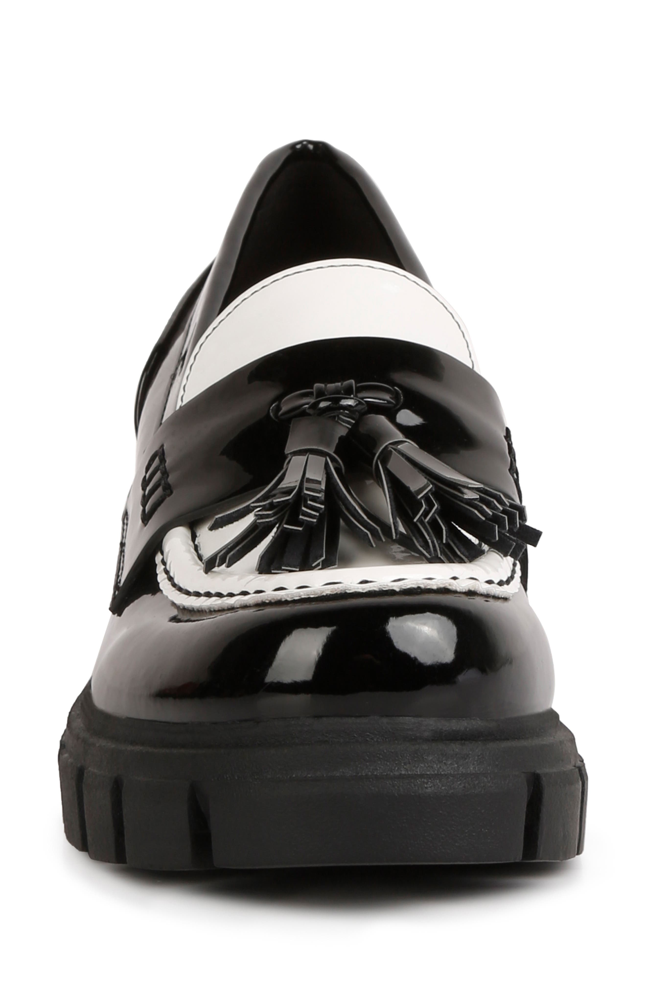 LONDON RAG Jonah Tassel Loafer Pump, Alternate, color, Black/White