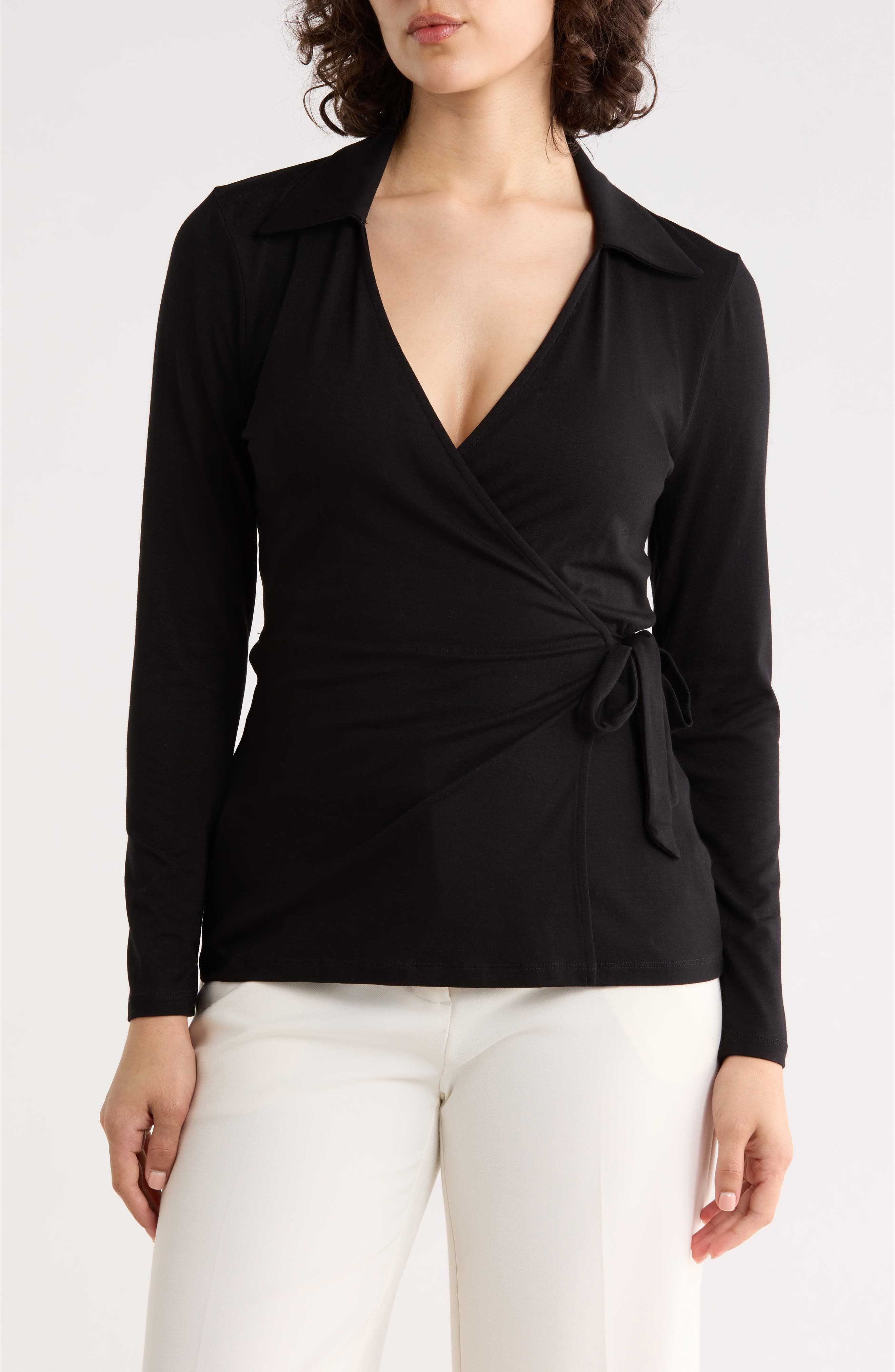 LK Bennett Anais Long Sleeve Wrap Top