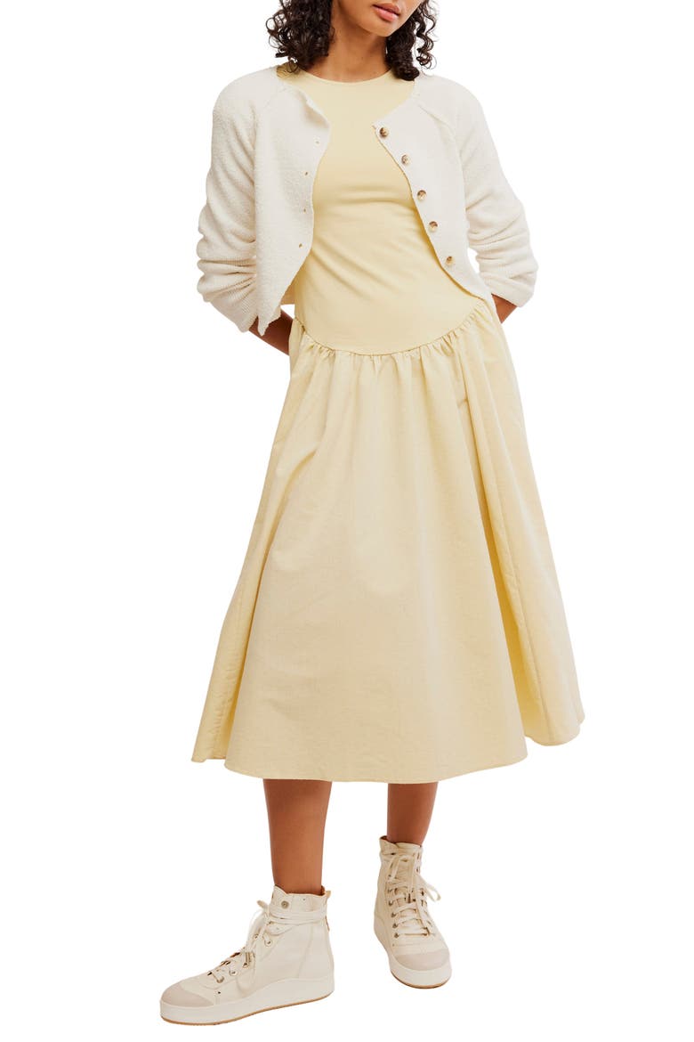 Afternoon Elegance Mixed Media Midi Dress, Main, color, KHAKI CHINO