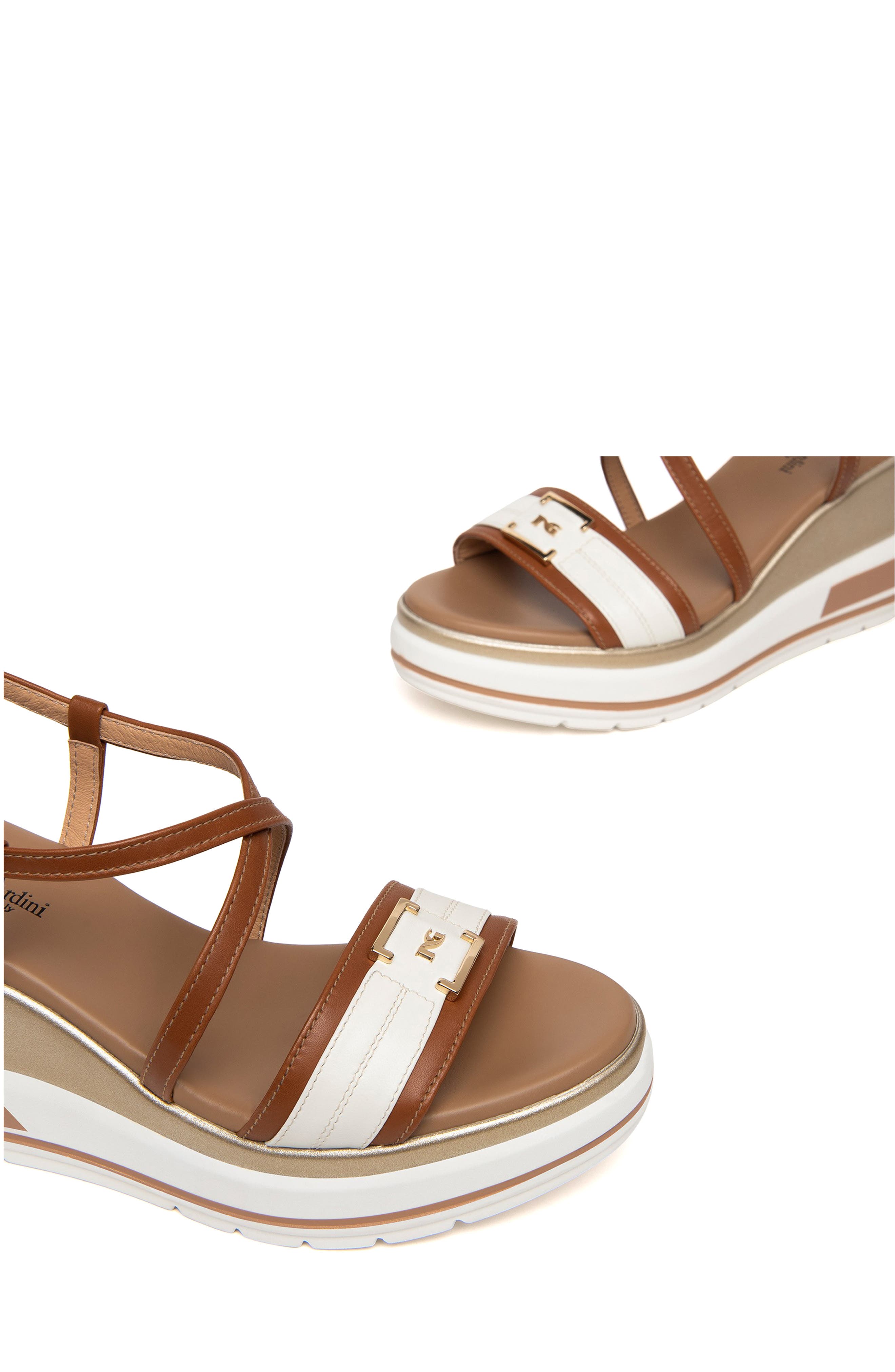NeroGiardini Logo Plate Platform Wedge Sandal, Alternate, color, Brown Multi