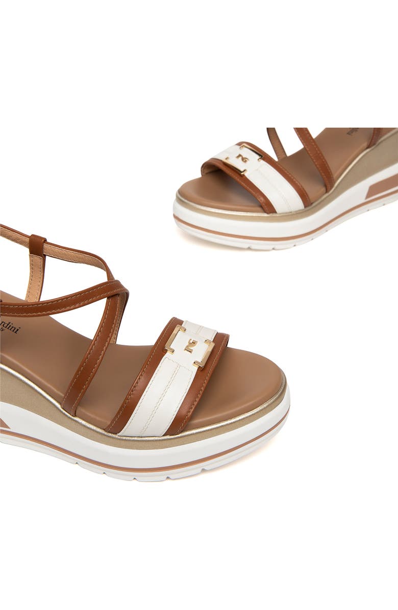 NeroGiardini Logo Plate Platform Wedge Sandal, Alternate, color, Brown Multi