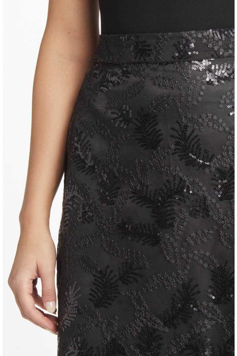 Leaf Sequin A-Line Midi Skirt, Alternate, color, ANNE BLACK