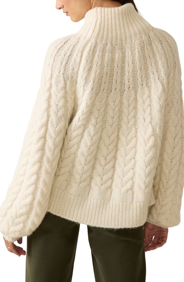 Faherty Frost Cable Stitch Turtleneck Alpaca Blend Sweater, Alternate, color, Cream