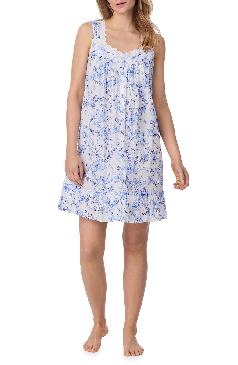 Eileen West Floral Sleeveless Cotton Lawn Chemise Nightgown, Main, color, 