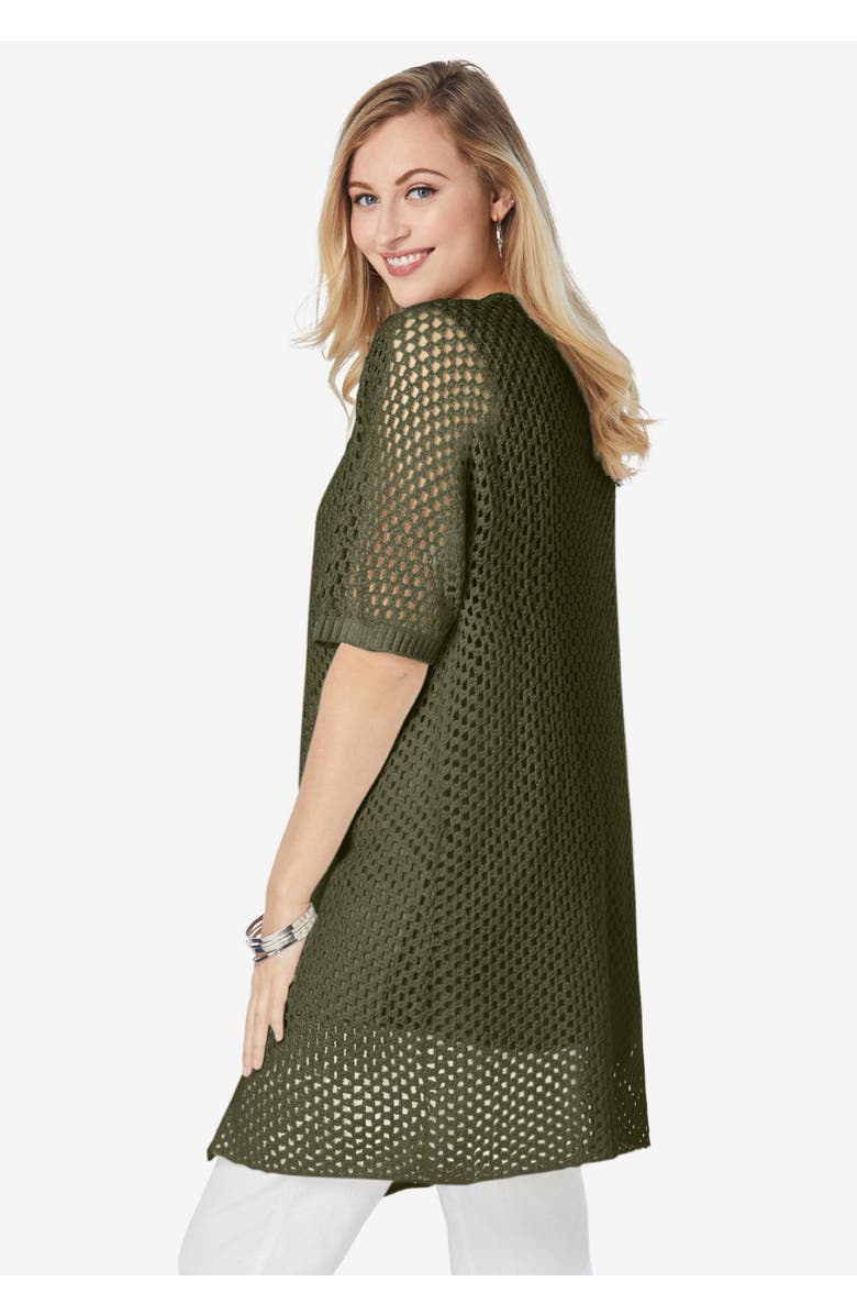 Jessica London Crochet Long Cardigan, Alternate, color, White