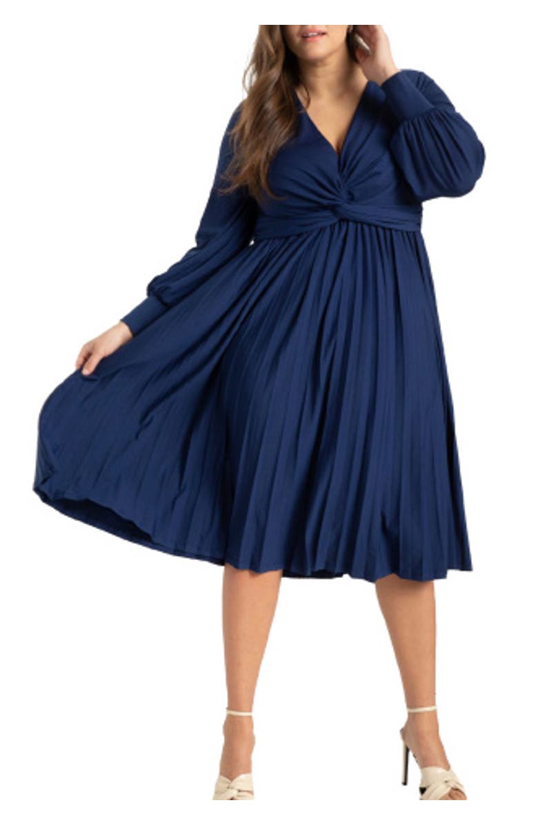 ELOQUII Knot Front Pleated Skirt Dress, Main, color, Ocean Cavern