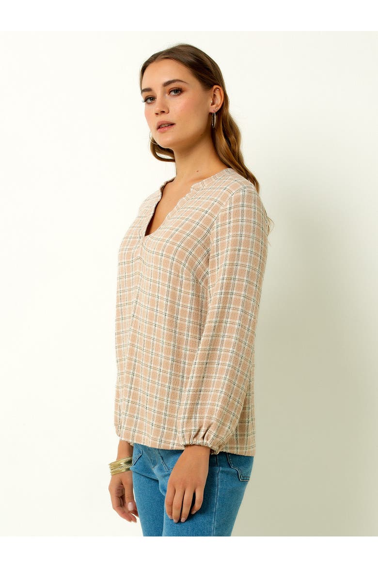 V-Neck Plaid Peasant Top, Alternate, color, Navy Plaid