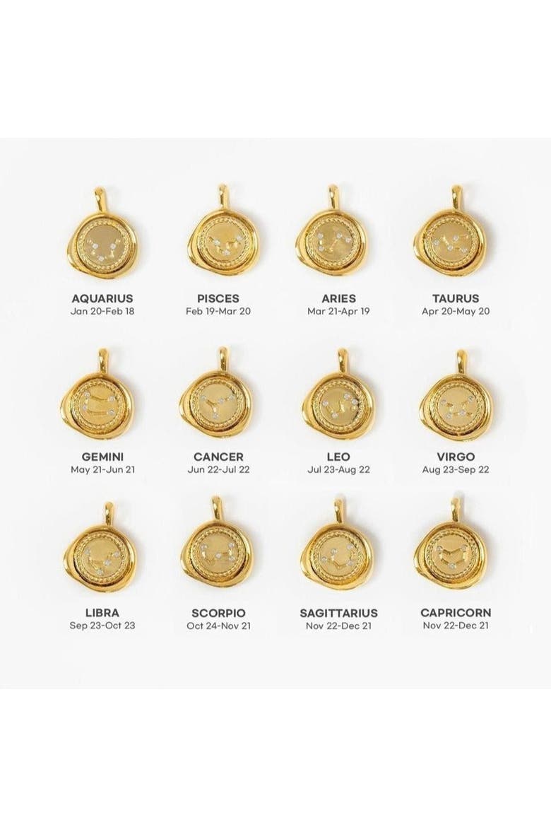 14k Gold Plated Seal Constellation Necklace 12 Zodiac Signs Gift Guide, Alternate, color, Gold - Cancer
