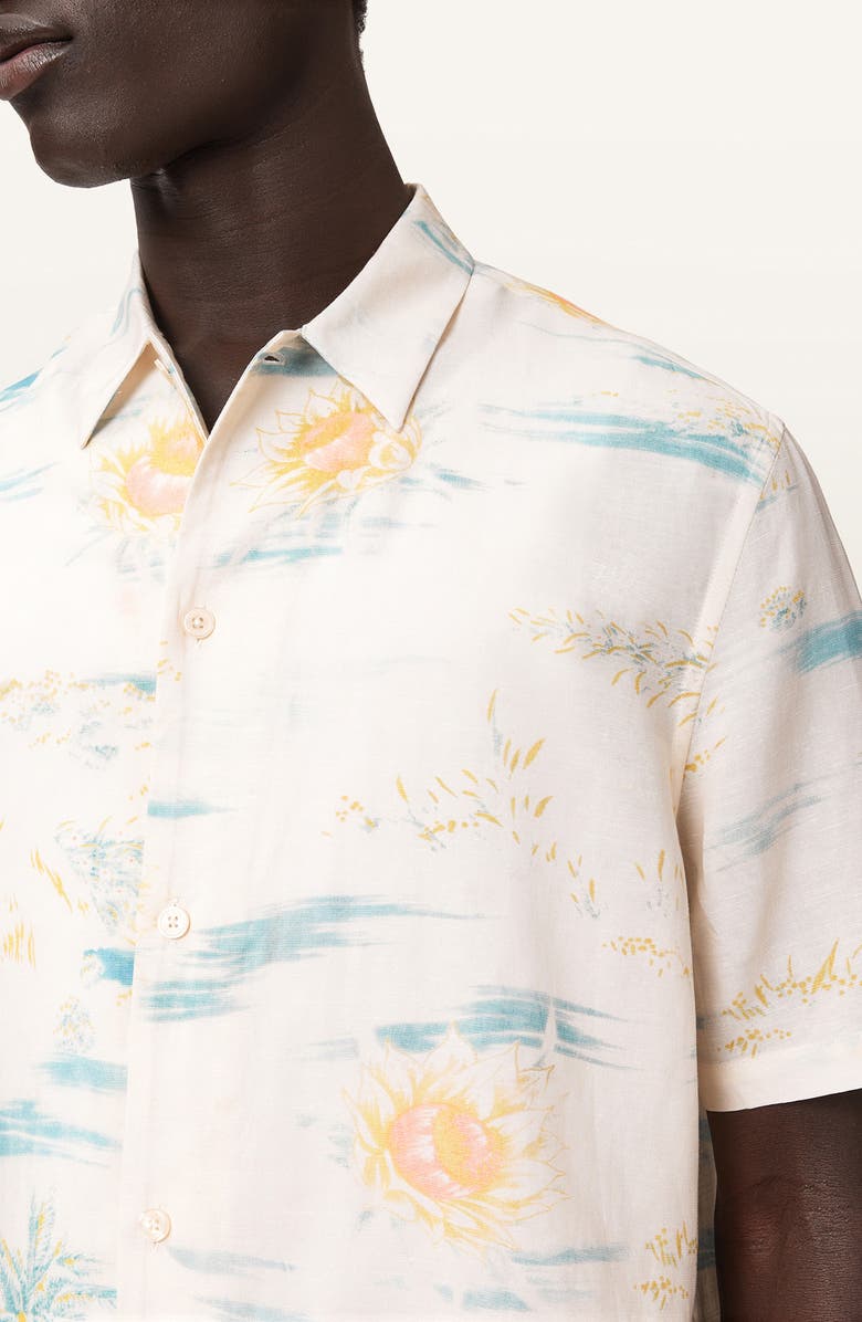 AllSaints Breezer Floral Short Sleeve Button-Up Shirt, Alternate, color, Candy Yellow