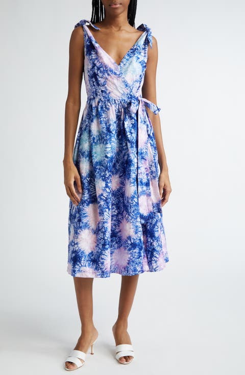 Funbi Tie Dye Cotton Midi Wrap Dress