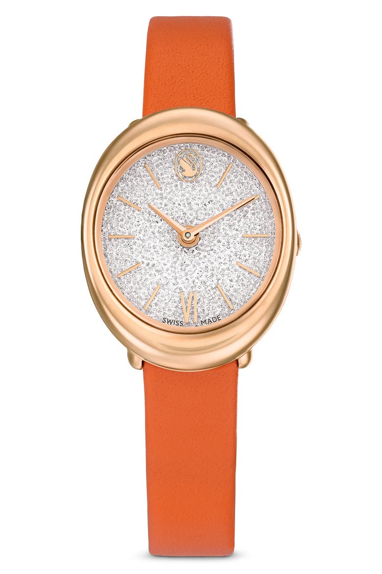 Imber Oval Leather Strap Watch, 24mm x 26.3mm, Main, color, ORANGE
