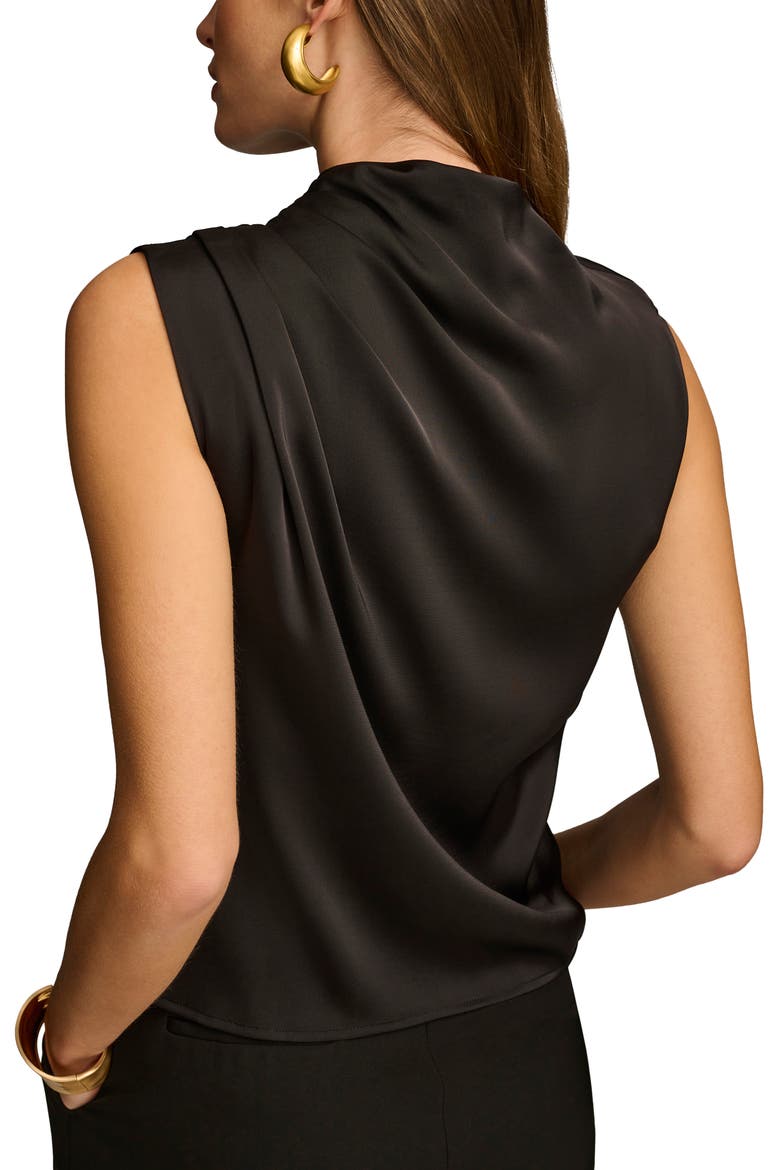 Draped Sleeveless Matte Satin Top, Alternate, color, BLACK