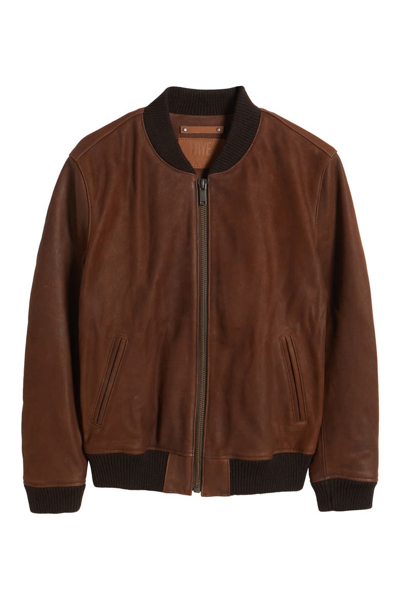 Classic Leather Bomber Jacket, Alternate, color, COGNAC