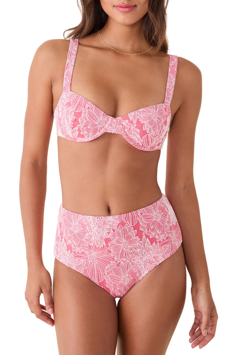 The High Waist Floral Jacquard Bikini Bottoms, Alternate, color, PEACHY