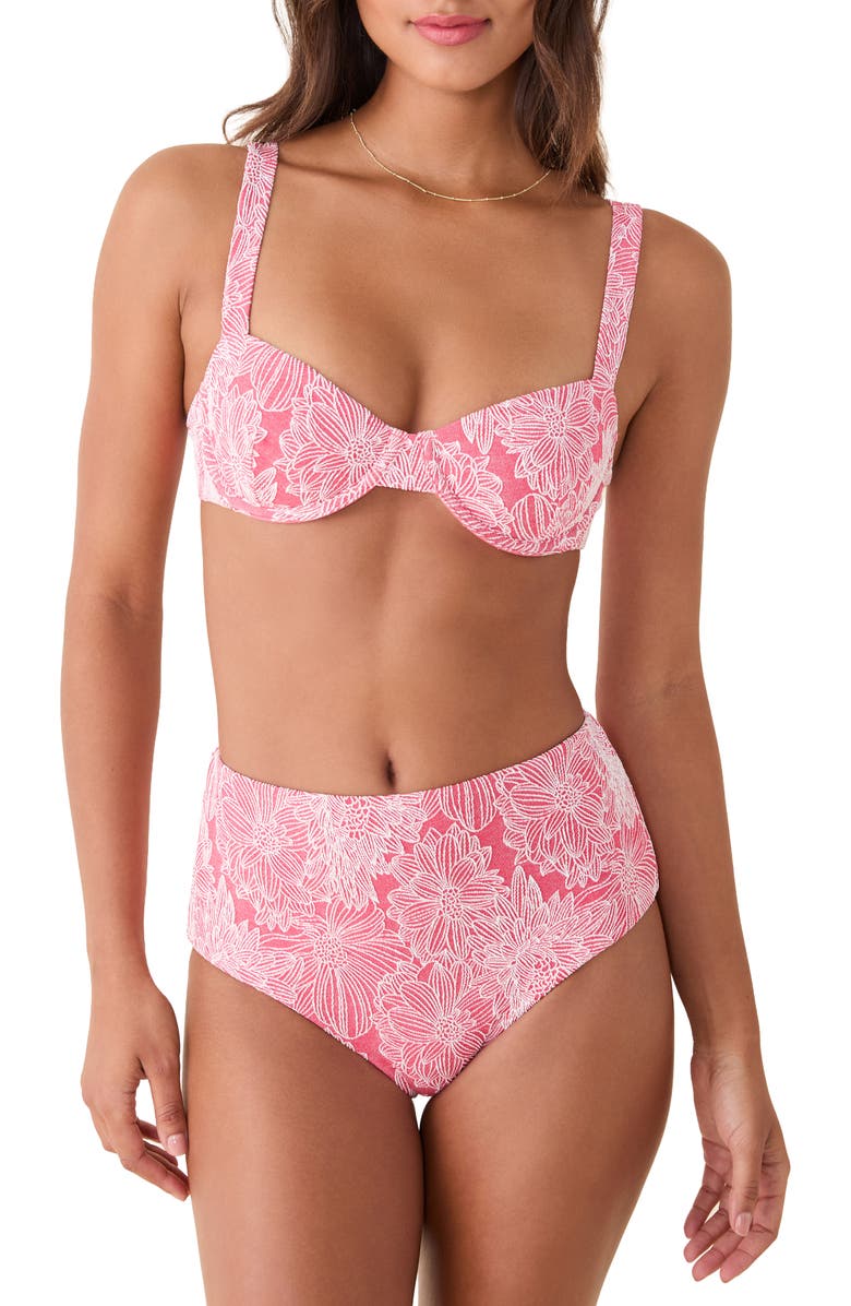 Andie The High Waist Floral Jacquard Bikini Bottoms, Alternate, color, Peachy