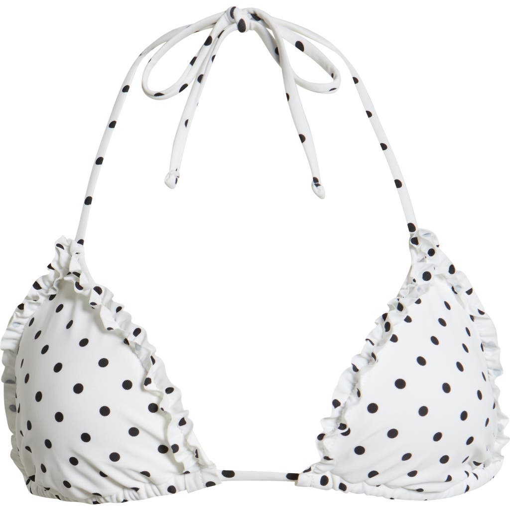 Bp. Polka Dot Ruffle Triangle Bikini Top In White- Black Dots A Lot