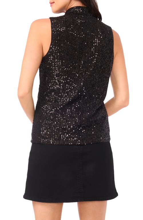 Vince Camuto Sequin Crossover Detail Sleeveless Top In Black