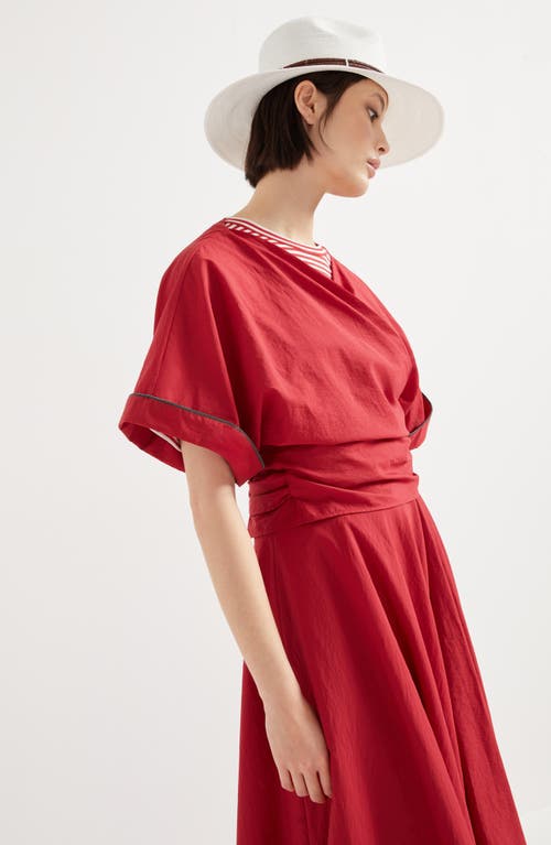 Brunello Cucinelli Cotton Poplin Wrap-over Blouse In Red