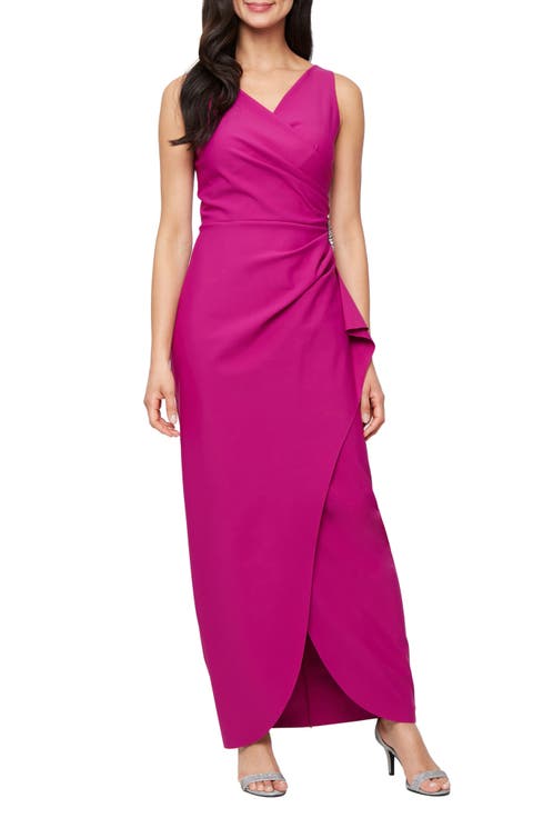 Embellished Side Drape Column Formal Gown