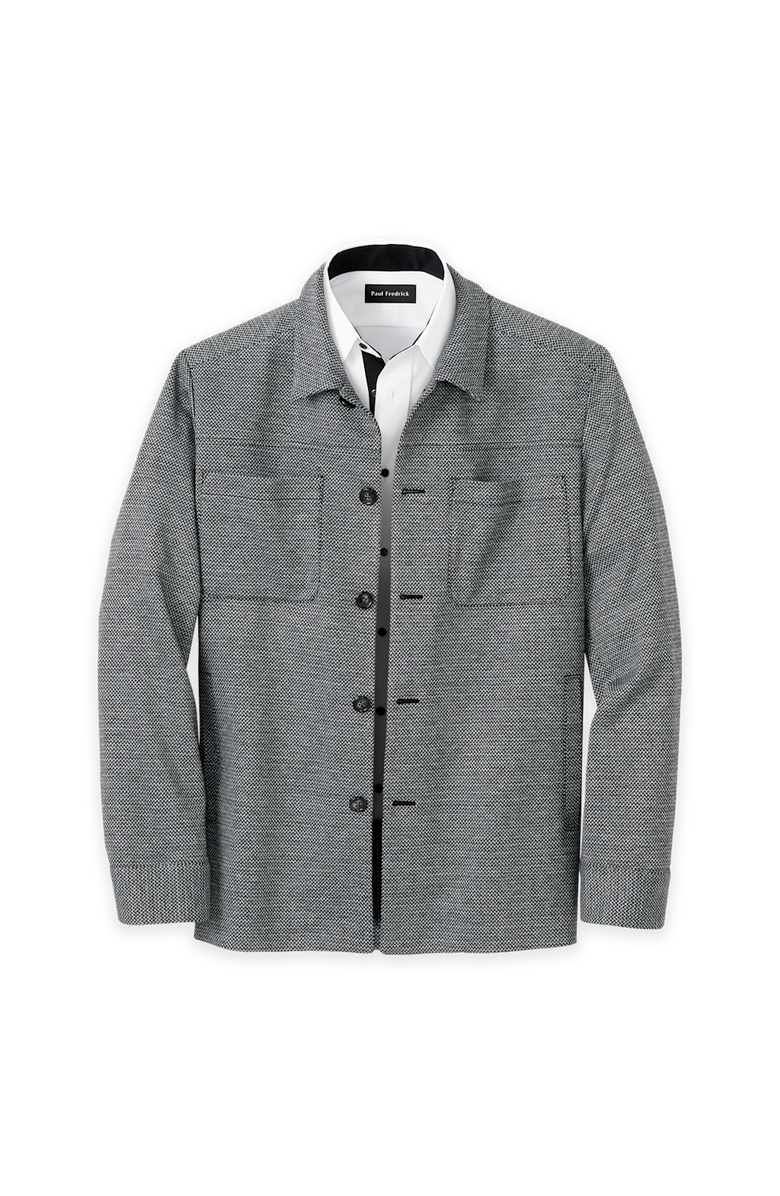 Paul Fredrick Herringbone Shirt Jacket, Main, color, Black