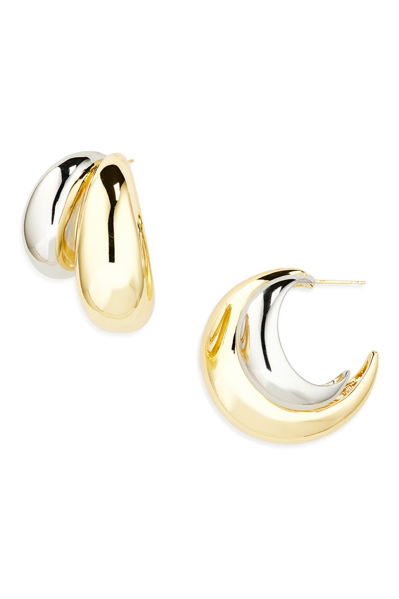 Double Tsuki Hoop Earrings, Main, color, GOLD/SILVER