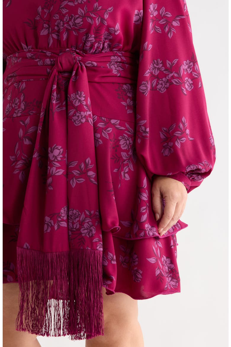 Zurum Floral Print Fringe Long Sleeve Dress, Alternate, color, MAGENTA-MULT