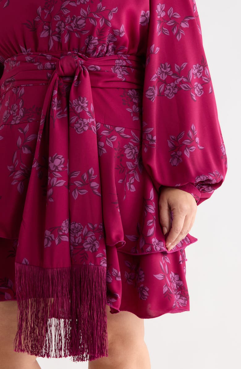 SUGARLIPS Zurum Floral Print Fringe Long Sleeve Dress, Alternate, color, Magenta-Mult