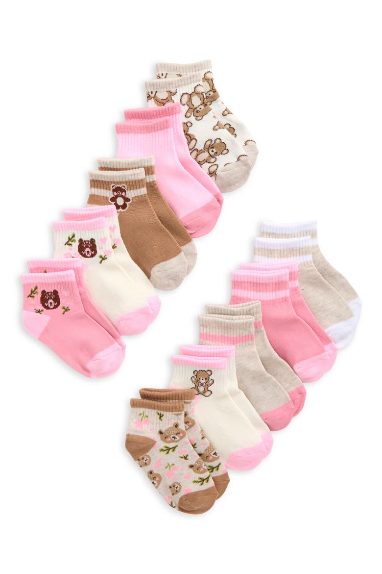 Kids' Bear Print 10-Pack Quarter Socks, Main, color, MULTI