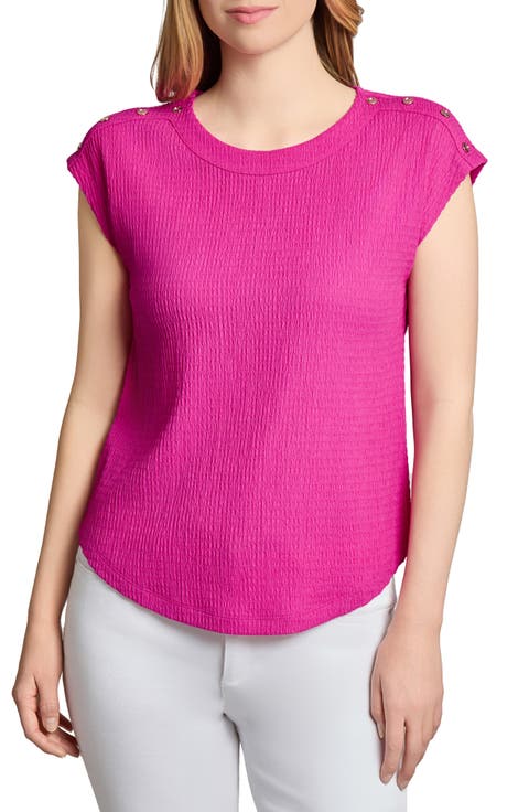 Button Accent Cap Sleeve Top