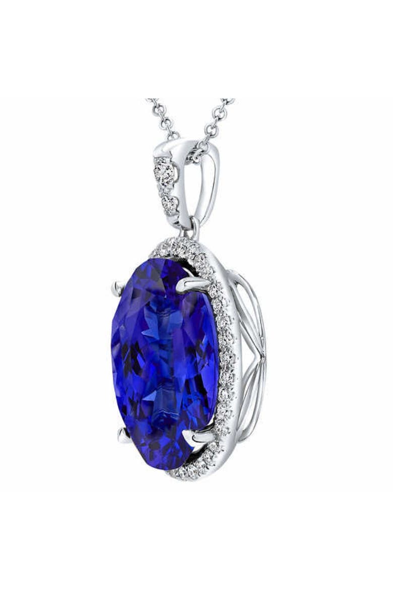 5 Ct TW Oval Tanzanite & Lab Grown Diamond Halo Pendant 14k Gold Necklace, Alternate, color, 14k White Gold