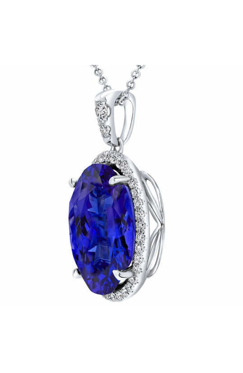 Bliss Diamond 5 Ct TW Oval Tanzanite & Lab Grown Diamond Halo Pendant 14k Gold Necklace, Alternate, color, 14K White Gold