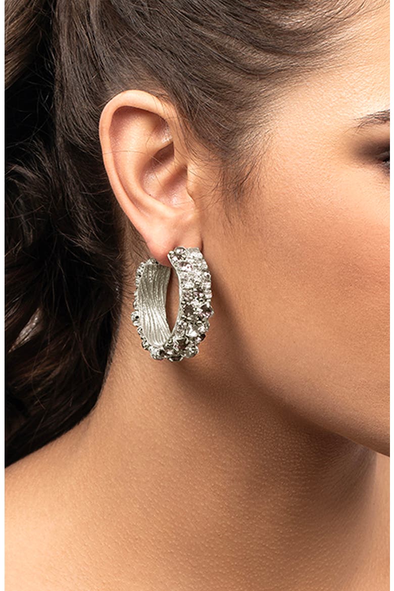 Adelpha Crystal Hoop Earrings, Alternate, color, SILVER