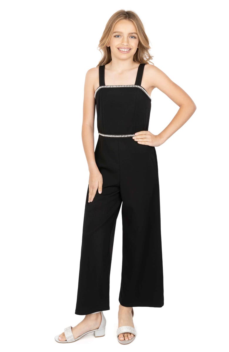 Speechless Kids' Embellished Party Jumpsuit, Alternate, color, Black/ Ivory
