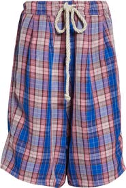R13 Jumbo Plaid Pleated Drawstring Shorts